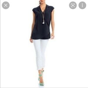 CAbi Style 757 Origami Faux Crossover Wrap Black Tunic Top Size Medium